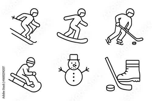 Wallpaper Mural Winter sports icons: skiing, snowboarding, ice hockey, sledding, and snowman graphics Torontodigital.ca