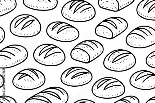 Artisan Sourdough Bread Loaf Line Art Background - Hand Drawn Doodle Style Bakery Vector Illustration
