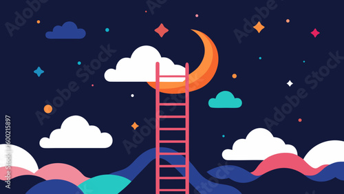 Ladder reaching to the moon above clouds symbolizing recovery from depression, hope and emotional healing