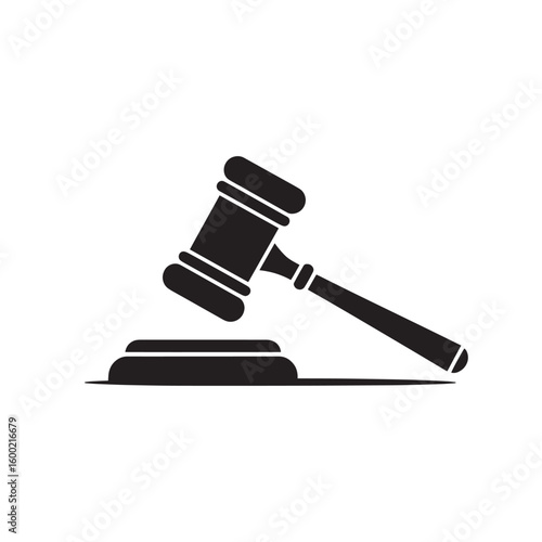 Black Gavel and Sound Block Silhouette - Justice, Auction, and Law Symbol Vector Illustration for Legal, Court, and Business Designs

