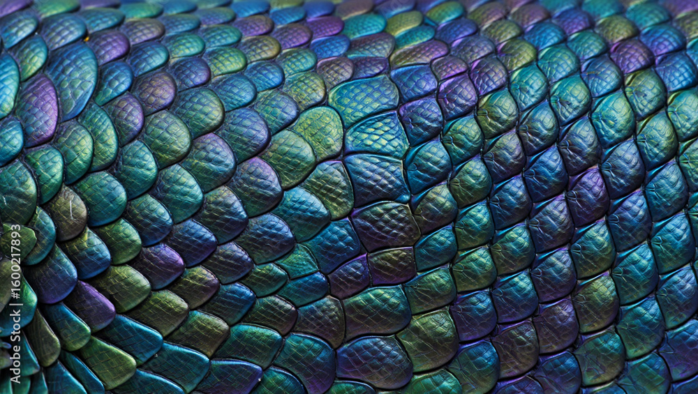 Obraz premium Iridescent reptile scales close up texture background