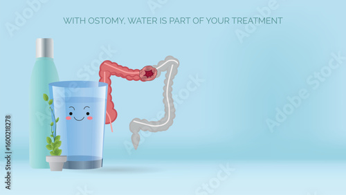 Drinking water helps with ostomy treatment, medical illustration