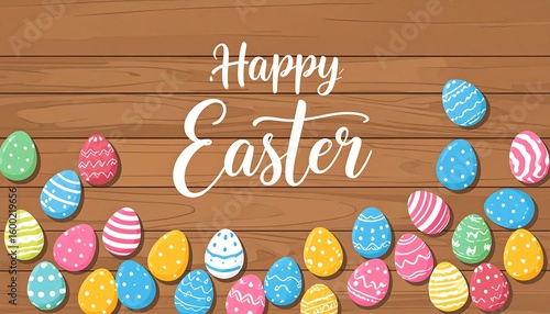 Colorful Easter eggs on a wooden background