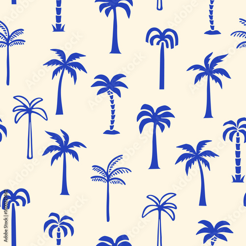 Vector seamless palm tree pattern.  Tropical pattern with different types of palm trees.