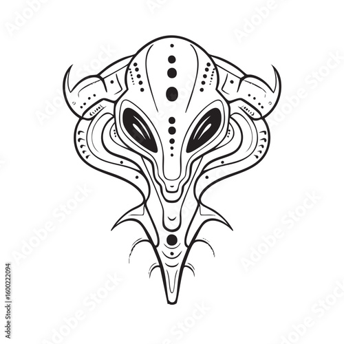 Alien skull illustration for science fiction art design