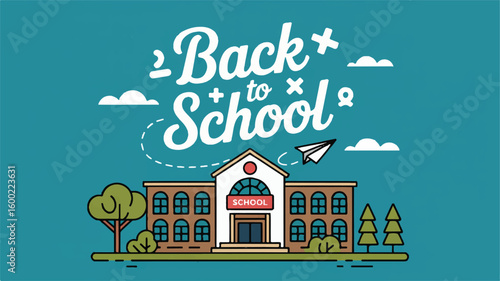 Back to School: A captivating graphic design showcasing a school building amidst the serene backdrop of the sky. This illustration perfectly encapsulates the essence of education.