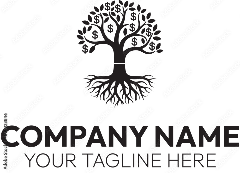 Fototapeta premium Money Tree Logo Concept for Financial Companies, Investment Firms and Wealth Management Businesses, Illustration of an Abstract Money Tree