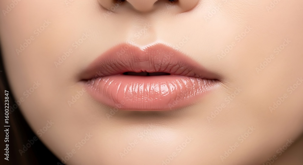 Obraz premium Sensual female mouth with perfectly shaped full lips. Concept of beauty, aesthetics, and dermatology.