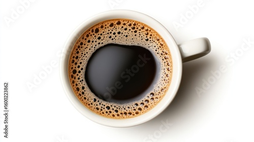 Overhead view of a cup of black coffee