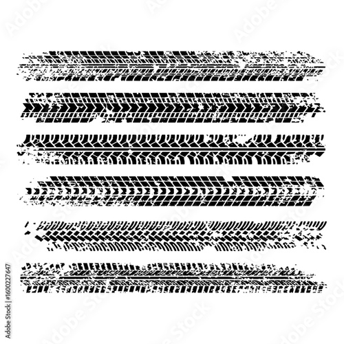 Tire tracks with grunge texture vector set