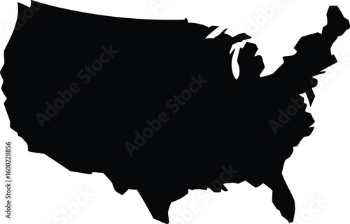 Black Silhouette Map of the United States of America