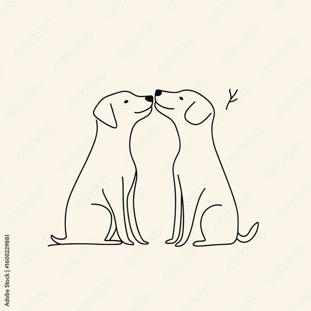 Obraz premium Minimalist Line Drawing of Two Dogs Sitting Face to Face