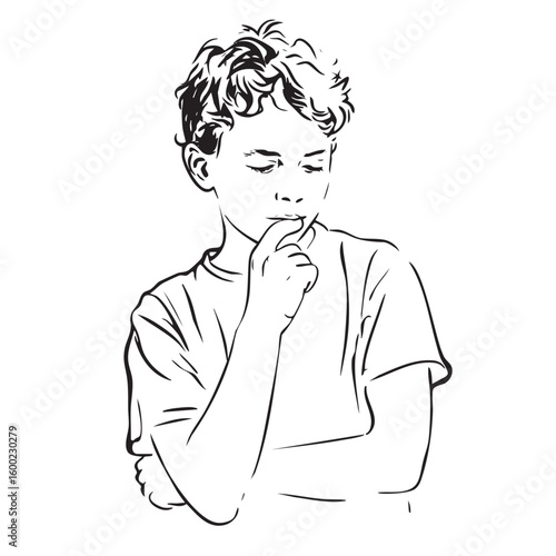 Thoughtful boy contemplating ideas while standing with arms crossed