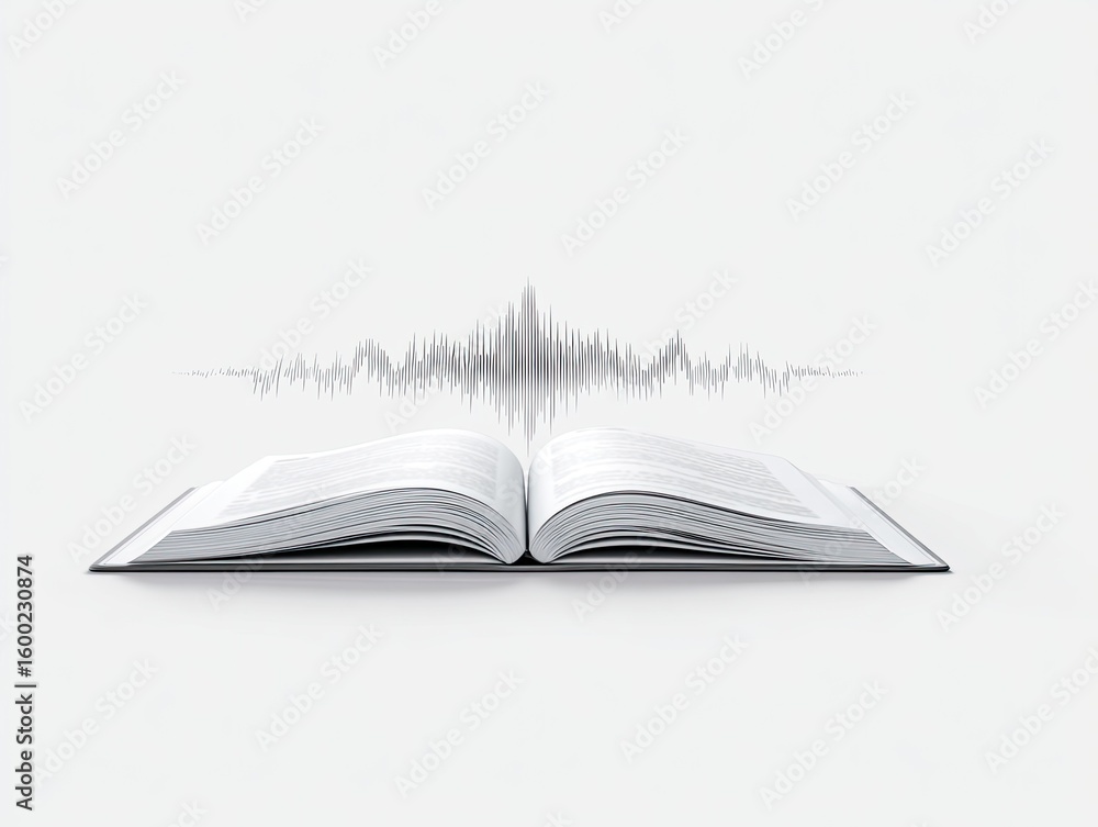 Obraz premium Open book with audio wave graphic