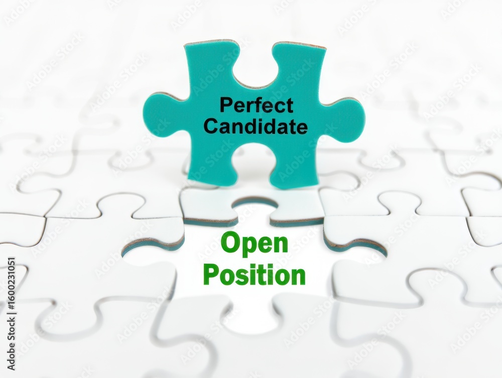 Fototapeta premium Turquoise puzzle piece with perfect candidate text fits into an open position