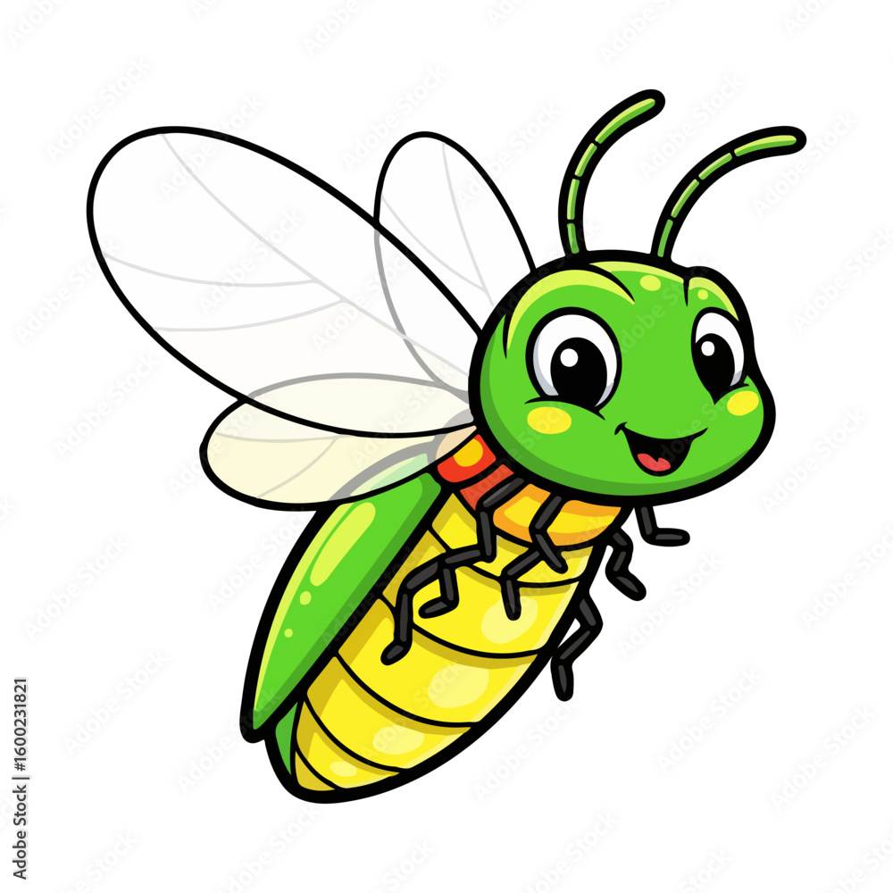 Firefly glow cartoon. Colored cartoon with line art and white background. AI generated image. Firefly glow cartoon. Colored cartoon with line art and white background. AI generated image.