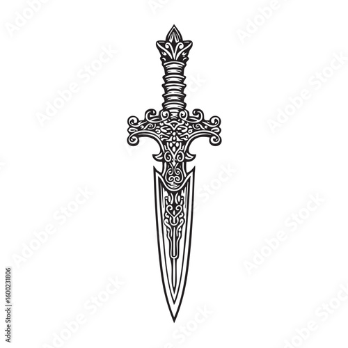 Decorative dagger design featuring intricate patterns and details
