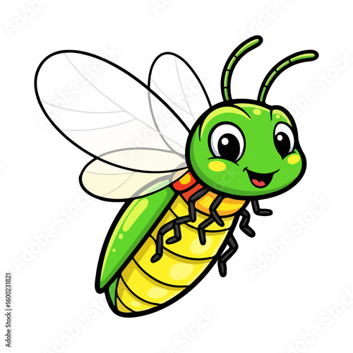 Firefly glow cartoon. Colored cartoon with line art and white background. AI generated image.