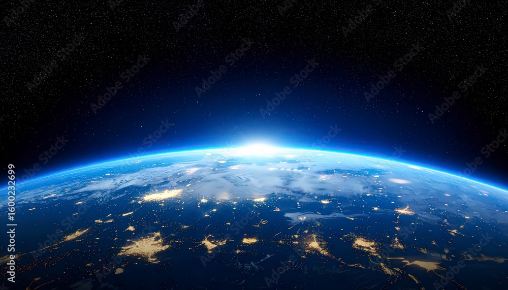 Obraz premium Earth’s curved edge with bright glowing atmosphere