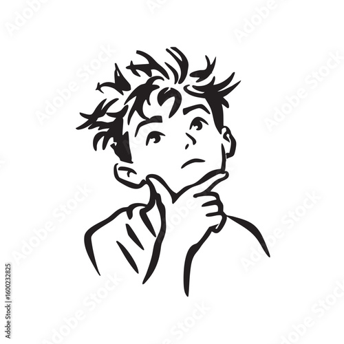 Creative thinking and inspiration with a pensive young boy