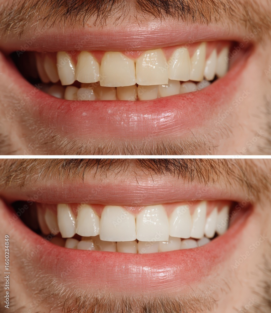 Fototapeta premium A striking before and after photo showcasing a womans beautiful teeth