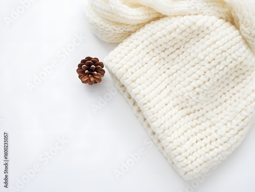 Cozy Winter Knitwear and Pinecone Flat Lay