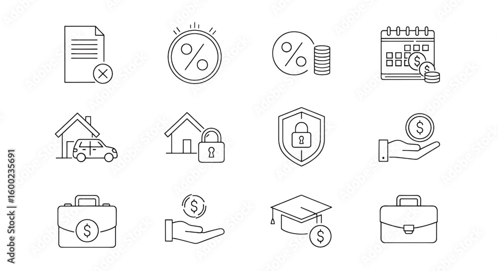 Financial Icons Collection With Money And Security Symbols finance loan Financial Icons Collection With Money And Security Symbols finance loan
