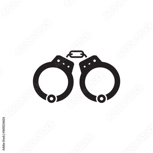 A metal set of police handcuffs with a chain, isolated on white, symbolizing crime, arrest, and justice