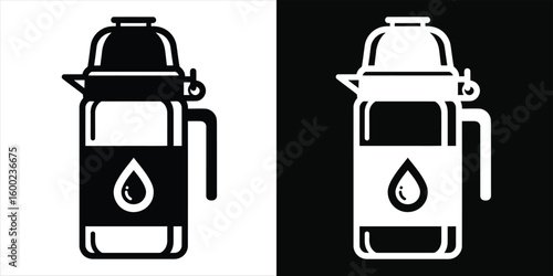 Vacuum flask icon with a water drop symbol for hot or cold beverage concept.