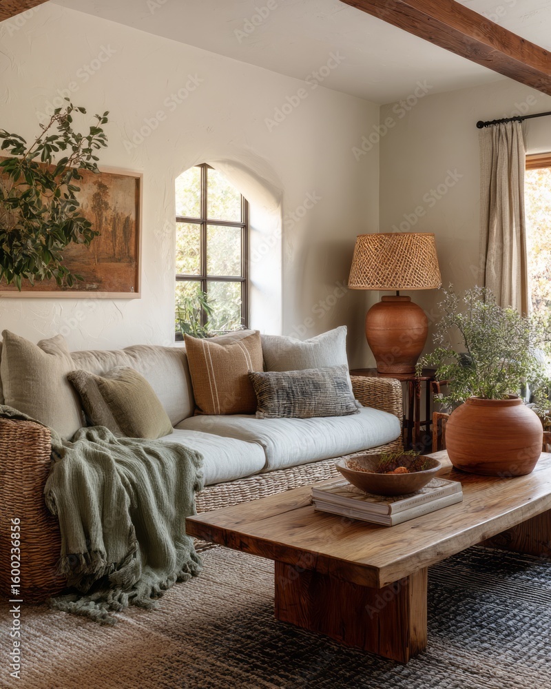 Obraz premium Light-filled living room with a neutral color palette.