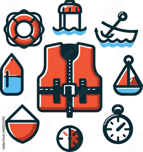 safety Life Jacket flat vector icon illustration