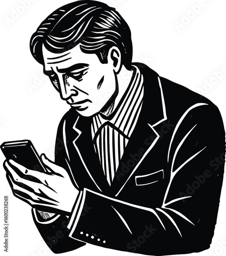 man looking at phone sadly