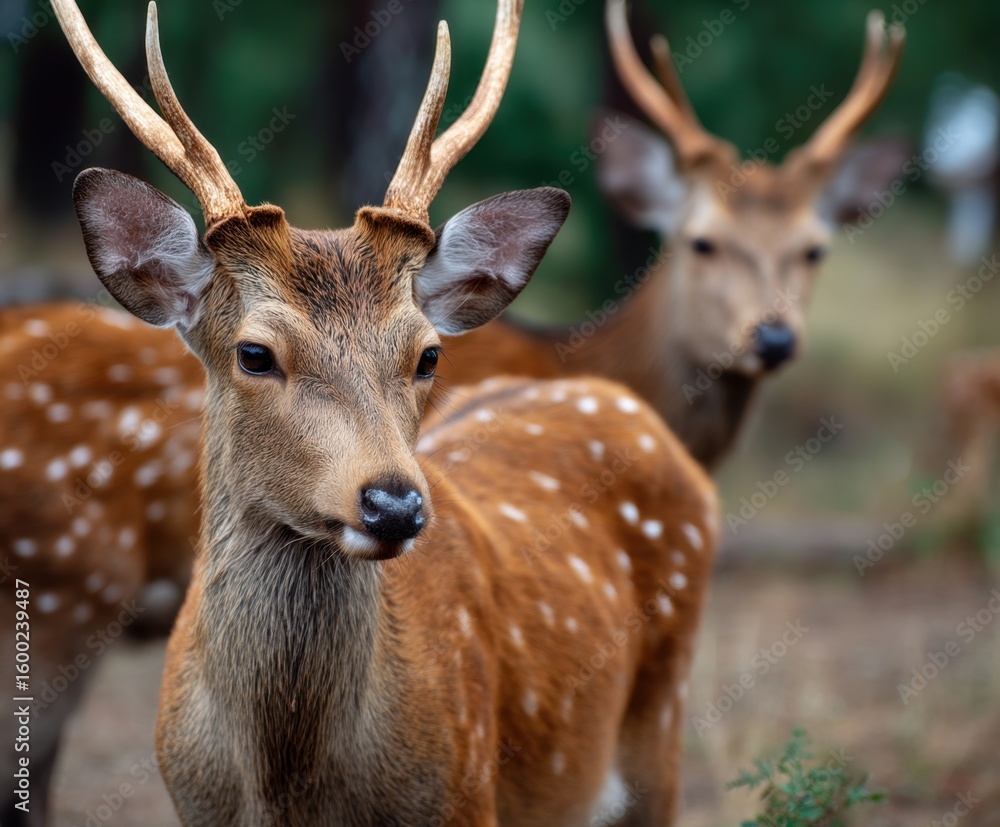 Naklejka premium Sika deer, Cervus nippon, in the wild