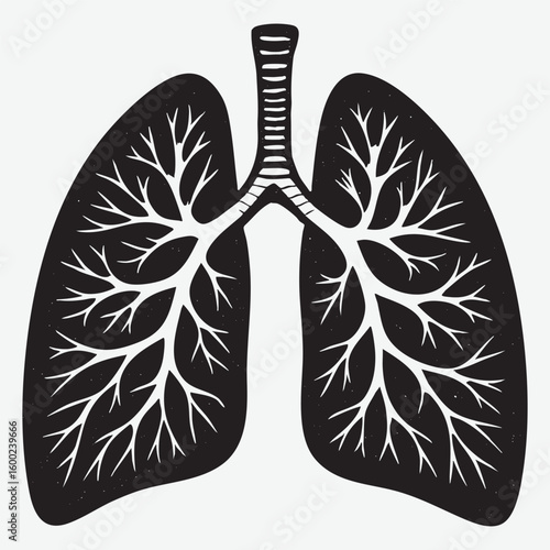 Black and white lungs with branching airways respiratory system