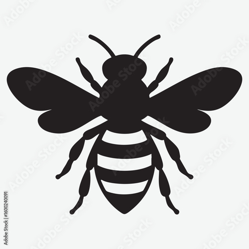 Black bee silhouette with striped abdomen and wings