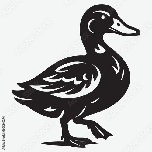 Black duck walking with stylized feathers bird animal