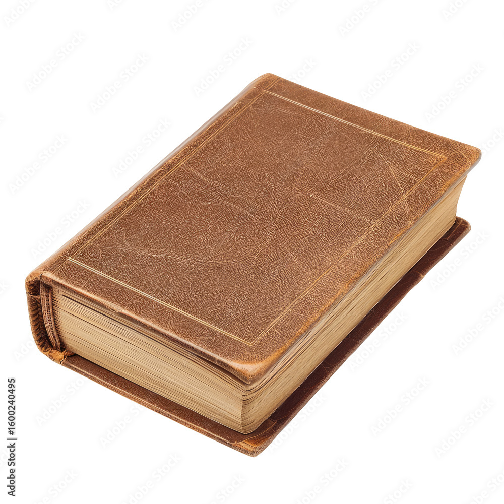Antique book, tan leather cover, aged pages Antique book, tan leather cover, aged pages