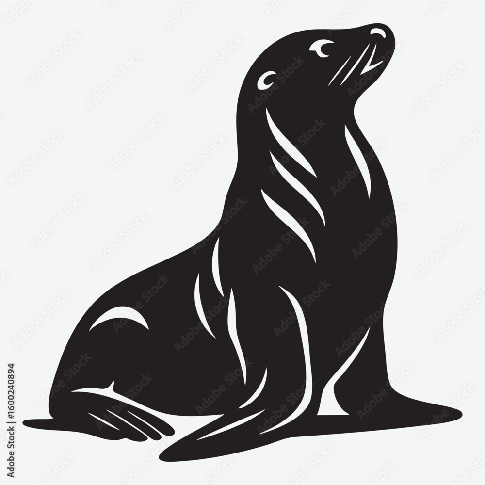 Obraz premium Black seal sitting looking up marine mammal animal