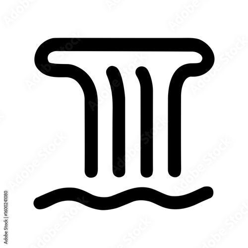 Minimalist Outline Waterfall Scenery Icon Symbol Clean and Simple Line Art