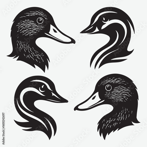 Four Duck Heads Black Silhouette bird animal