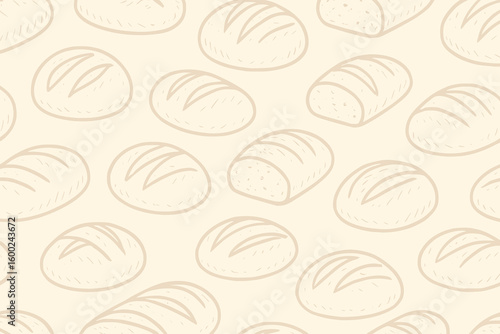 Rustic Sourdough Bread Loaf Line Art Background. Hand-Drawn Doodle Style Artisan Loaves Vector Illustration

