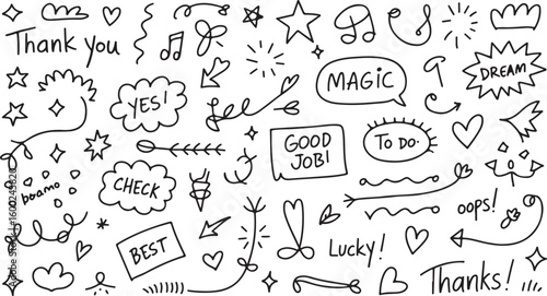 Hand Drawn Doodle Elements Vector Set for Notes, Bullet Journals and Planners