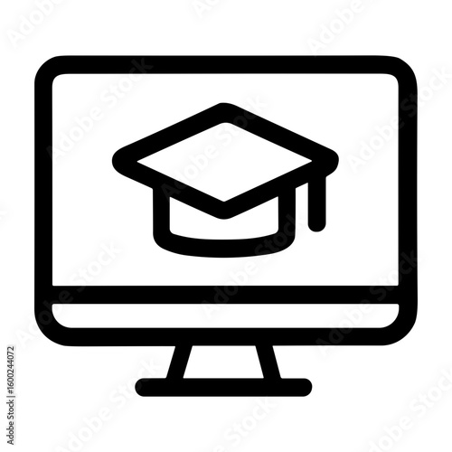Simple Outline Computer Education Cap Graduation Online Learning Icon