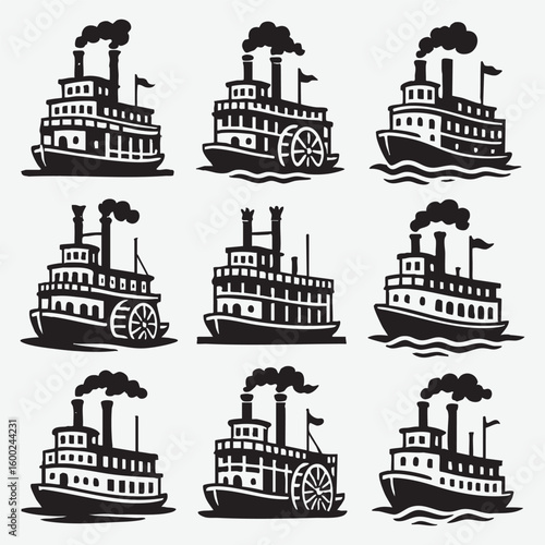 Steamboat Paddlewheel Riverboat Icons ship