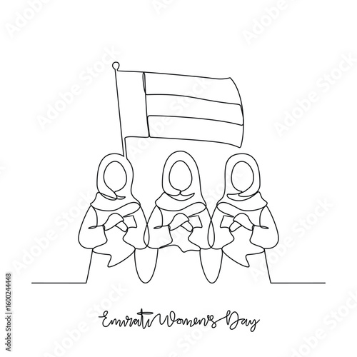One continuous line drawing of Emirati Women’s Day celebration vector illustration. Emirati Women's Day in simple linear concept vector design. UAE National day  design vector for campaign in August. 