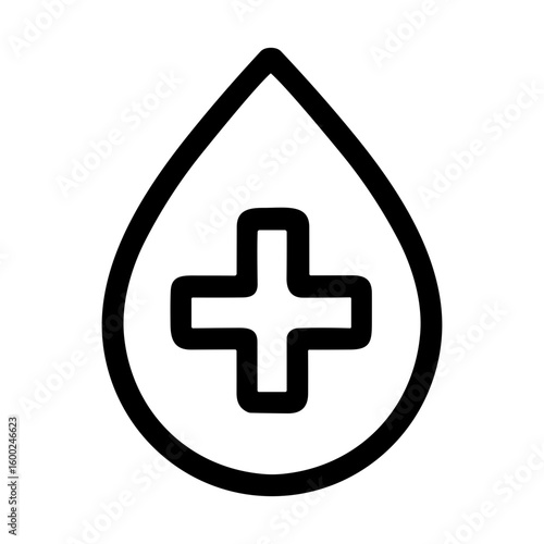 Simple Outline Blood Drop with Plus Sign Symbol Medical Icon