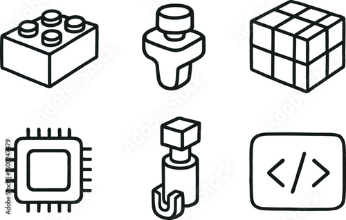 hand drawn cute out doodle style isolated block building brick block engine stopper block puzzle cube block memory cache block hydraulic actuator block code snippet