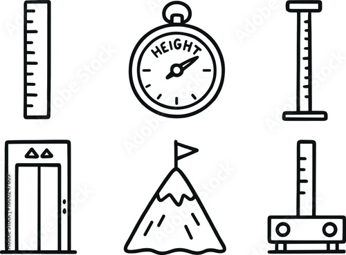 hand drawn cute out doodle style isolated height gauge rod height altimeter barometer height stadiometer scale height elevator shaft height mountain peak marker height vertical sine bar