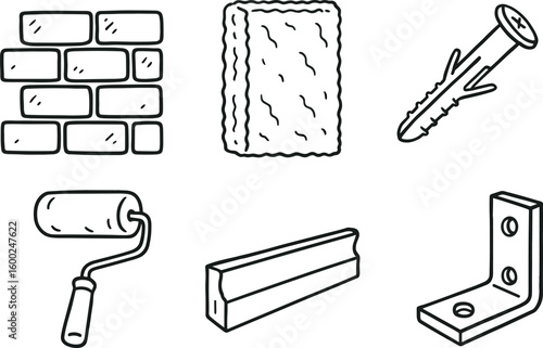 hand drawn cute out doodle style isolated wall brick veneer wall insulation foam wall anchoring bolt wall paint roller wall baseboard molding wall bracket support