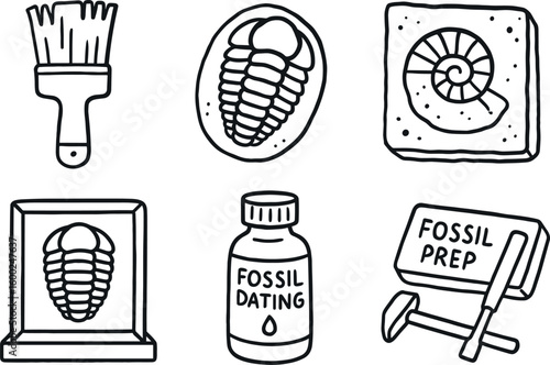 hand drawn cute out doodle style isolated fossil ecavation bsh fossil trilobite specimen fossil imprint slab fossil display case fossil dating acid vial fossil preparation kit